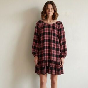 Anthropologie Cloth & Stone Sz S Plaid Red Black Relaxed Fall Mini Dress